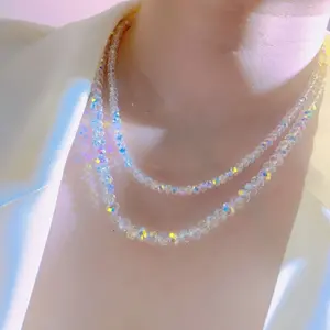 2PCS Elegant Multi-Strand Artificial Crystal Necklace Set Exquisite Shiny Clear & Blue Sparkling Beads Collarbone Chain 2-Sizes Luxurious Artificial Crystal Stackable Necklace Party Birthday Wedding Engagement Anniversary Jewelry