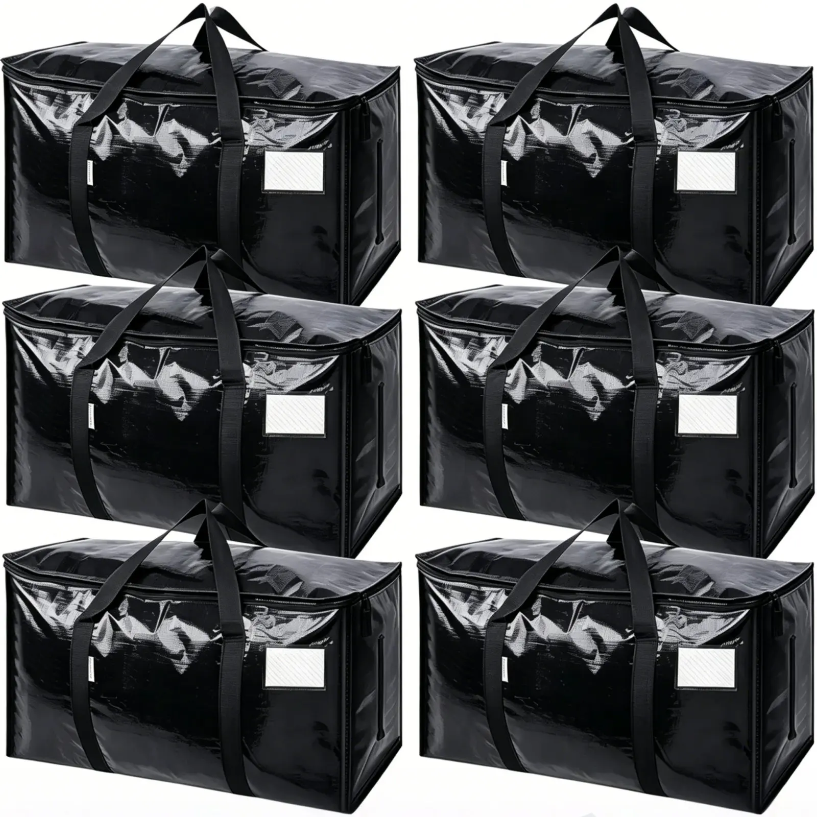 6 Pack Extra Large Heavy Duty Moving Bags (24 Gal Storage Totes) - Reinforced Handles, Waterproof Packing Boxes for College Dorm Essentials, Clothes, Comforters & Bedding Organization - Space Saving Foldable Luggage Bags for Moving