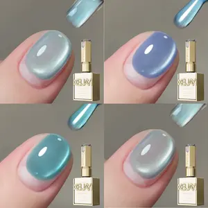 4PCS*15ML Glacier Soda 4 Color Super Bright Cat's Eye Gel Nail Art Nail Gel Glacier Blue Series Popular Fashion Salon Cat's Eye Nail Art Shining Bright Cat's Eye Lasting Firm and Not Hurting Nail Suitable for Nail DIY