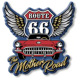 Route 66 Mother Road Car & Wings Magnet Magnet by Classic Magnets, 3.2" x 3.3"