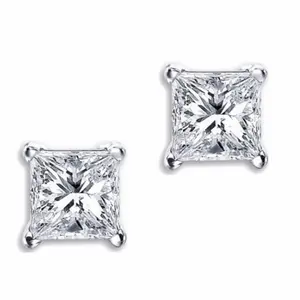 Edwin Earls Men's Women's 6mm Princess Cut Screwback Earrings Sterling Silver