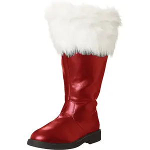 Men'S White Plush Santa Claus Boots with Zipper Closure - Upper & Rubber Sole, Round Toe Winter Snow Boots with Plush for Christmas, New Year'S & Themed Parties - Warm Durable Holiday Footwear for Men