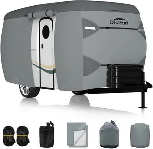 Travel Trailer Cover, 7 Layers Fiberglass Camper RV Cover (Fits 11' - 13' Trailers), Tear Resistant Waterproof Motohome Trailer Cover for Trailer with RV Awning