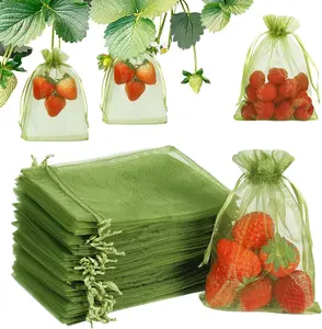 50PCS Fruit Protection Bags - 6"x8" Fruit Cover for Fruit Tree Netting Fruit Nets to Protect Fruit Mesh Fruit Bags Organza Bags Green Net Bags for Fruits & Vegetables Reusable