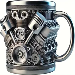 15oz Stainless Steel Handmade V8 Engine Cup - Durable Car Enthusiast Accessory, Washable Internal Design Mug for Hot/Cold Drinks, Gift Mechanics & Motorsport Lovers (No Assembly Required)