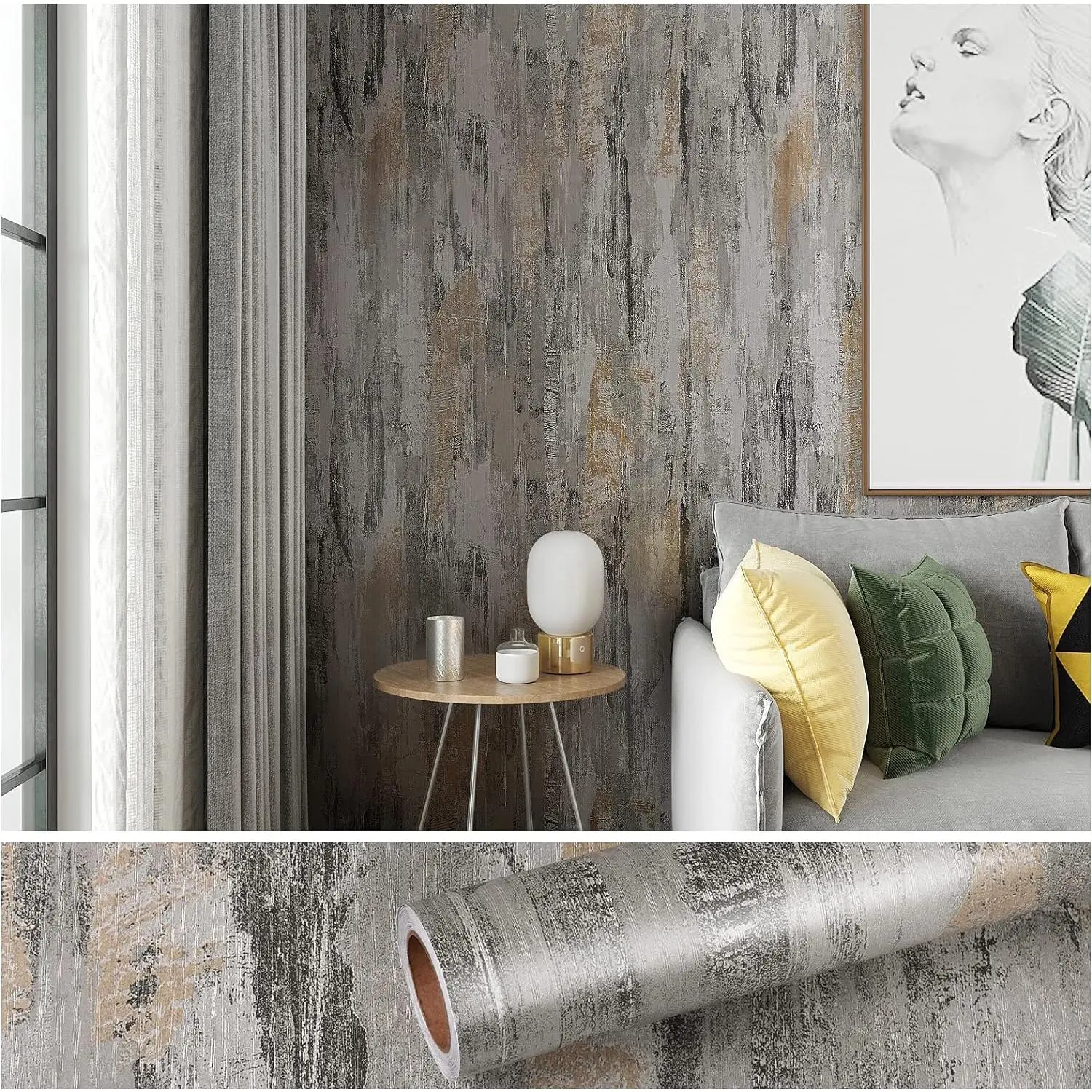 15.7''x354'' Extra Thick Concrete Wallpaper Distressed Concrete Contact Paper Peel and Stick  Removable Industrial Design Cement Texture Self Adhesive Wall Mural for Cabinet Bathroom