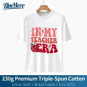 BlueMere Teacher Gift Tee | Perfect Gift for Educators New Teachers & Groovy Style Fans | 230g Premium Triple-Spun Cotton Ultra-Soft Breathable Eco-DTG Top - Fabric