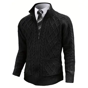 Men'S Cardigan Sweater Full Zipper Sweater Solid Color Cable Knit Zipper Sweater Men'S Jacket Christmas Gift For Friends And Family