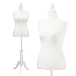【Summervibes】Female Dress Form Size , Medium Size Mannequin for Sewing and Display , Adjustable Height Torso Body with Upgraded Tripod Stand(14-16, White)