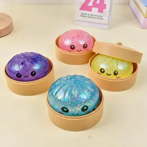 Glitter Dumpling Squishy - Sparkly Bao Bun Stress Toy in Steamer Basket | Slow-Rising Sensory Fidget for Anxiety Relief (Random Color)