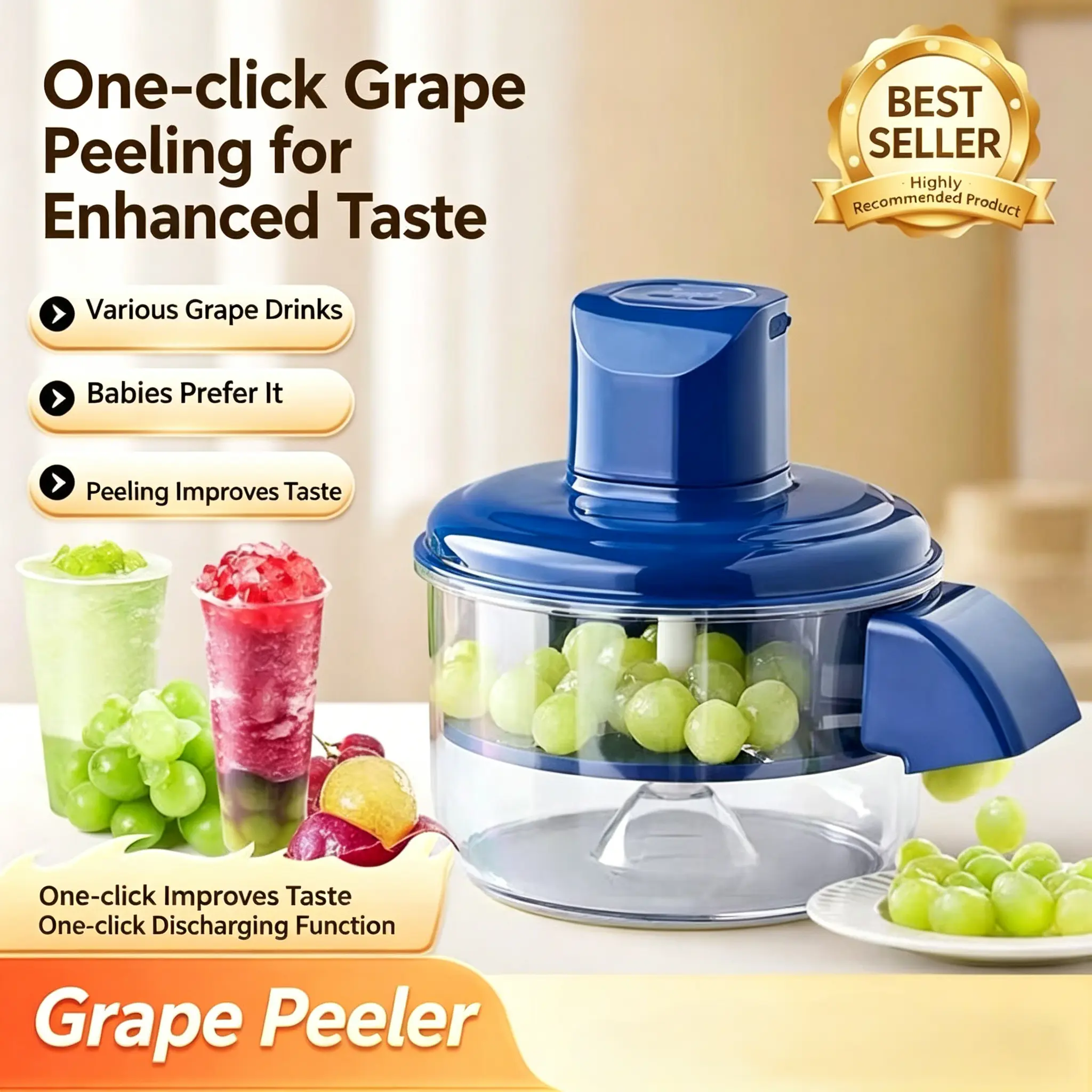 2 In 1 Automatic Electric Fruit Peeler Wireless Grape Peeling Machine One Key Fast Peeling for Small Fruits Cherry Tomato Jujube Garlic Date Plum Remover Food Grade Portable Rechargeable Peeler for Home Kitchen Outdoor Camping Food Prep