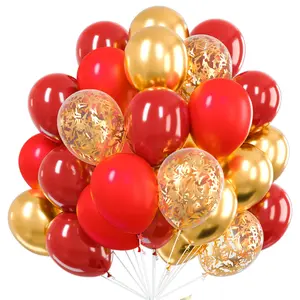 PartyWoo Red and Gold Balloons, 60 pcs 12 Inch Maroon Ruby Dark Red Burgundy Metallic Gold Confetti Balloons for Graduation Christmas Wedding Valentine's Day New Year Birthday Party Decorations