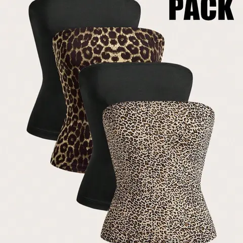 Women's Solid/Zebra Stripe/Leopard Print Tube Top, Casual Fashion Sleeveless Strapless Top for Daily Wear, Ladies Clothes for Spring & Fall, Fitted Sleeveless Design, Casual Sleeveless Cami, Casual Comfy Cami, Camisole Tank Top, Cami Tank Tops