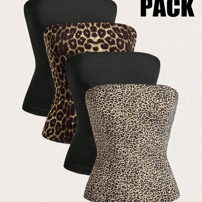 Women's Solid/Zebra Stripe/Leopard Print Tube Top, Casual Fashion Sleeveless Strapless Top for Daily Wear, Ladies Clothes for Spring & Fall, Fitted Sleeveless Design, Casual Sleeveless Cami, Casual Comfy Cami, Camisole Tank Top, Cami Tank Tops