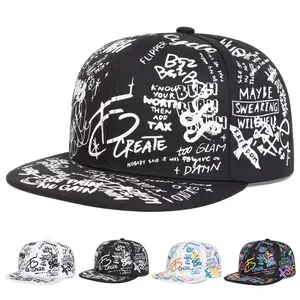 Unisex Black and white Letter Graffiti Printing Hip-hop Hats Spring Autumn Outdoor Adjustable Casual Baseball Caps Sunscreen Hat