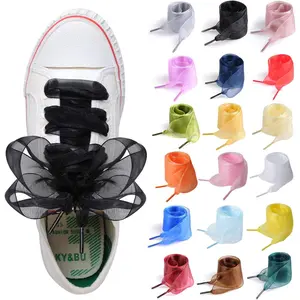 Satin Ribbon Shoe Laces for Sneakers, Flat Lace Shoelaces for Women Girls Shoestrings 4CM Wide