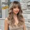 Nati-DWY Women's Bionic Silky Top Synthetic Full Machine Wig, 22-in Long Wave Mixed Honey Bronde with Bangs - Glueless, Comfortable, Hair Transitions Friendly