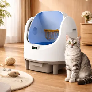 Open-Top Self Cleaning Litter Box, Automatic Cat Litter Box with APP Control, Dual Safety Sensors, Includes Trash Bags, Grey-White