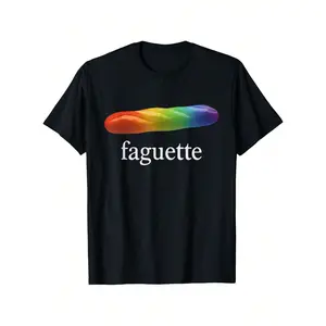 Rainbow Baguette Pride Graphic T-Shirt, Colorful LGBTQ+ Slogan Print Casual Crew Neck Tee, 100% Cotton Daily Wear, Perfect Gift for Pride Month & LGBTQ+ CommunityMother's Day and Father's Day gifts