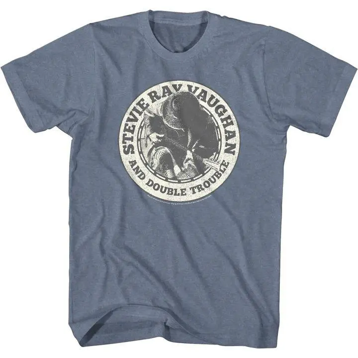 Stevie Ray Vaughan SRV Badge Indigo Heather Adult T-Shirt