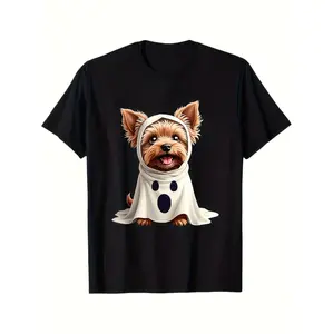 Cute Yorkie Dog Halloween Costume T-Shirt - Yorkie in Costume Graphic Tee, Soft Breathable Lightweight Cotton Shirt for Halloween, Dog Lovers - Unisex Adult Sizes S-XXXL - Perfect Pet Owner Gift for Halloween Parties & Casual Atti