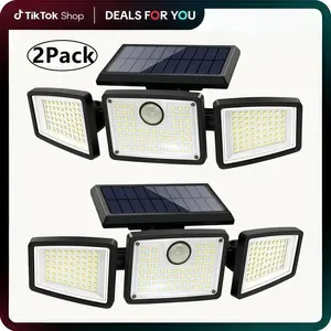 2 Packs Outdoor Solar Lights with Motion Sensor 3 Head Security Lights for Outdoor 9000LM Floodlight Spotlight Wide 270° Lighting Angle US IP65 Waterproof 2500 Lumens 210 LEDs