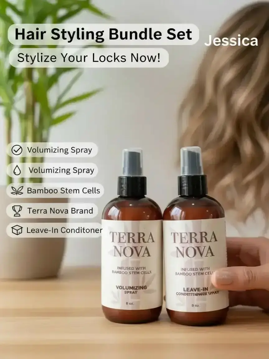Terra Nova Hair Styling Bundle for Fine Hair, Leave-In Spray & Volumizing Mist with Bamboo Extract, Hydrates & Adds Body