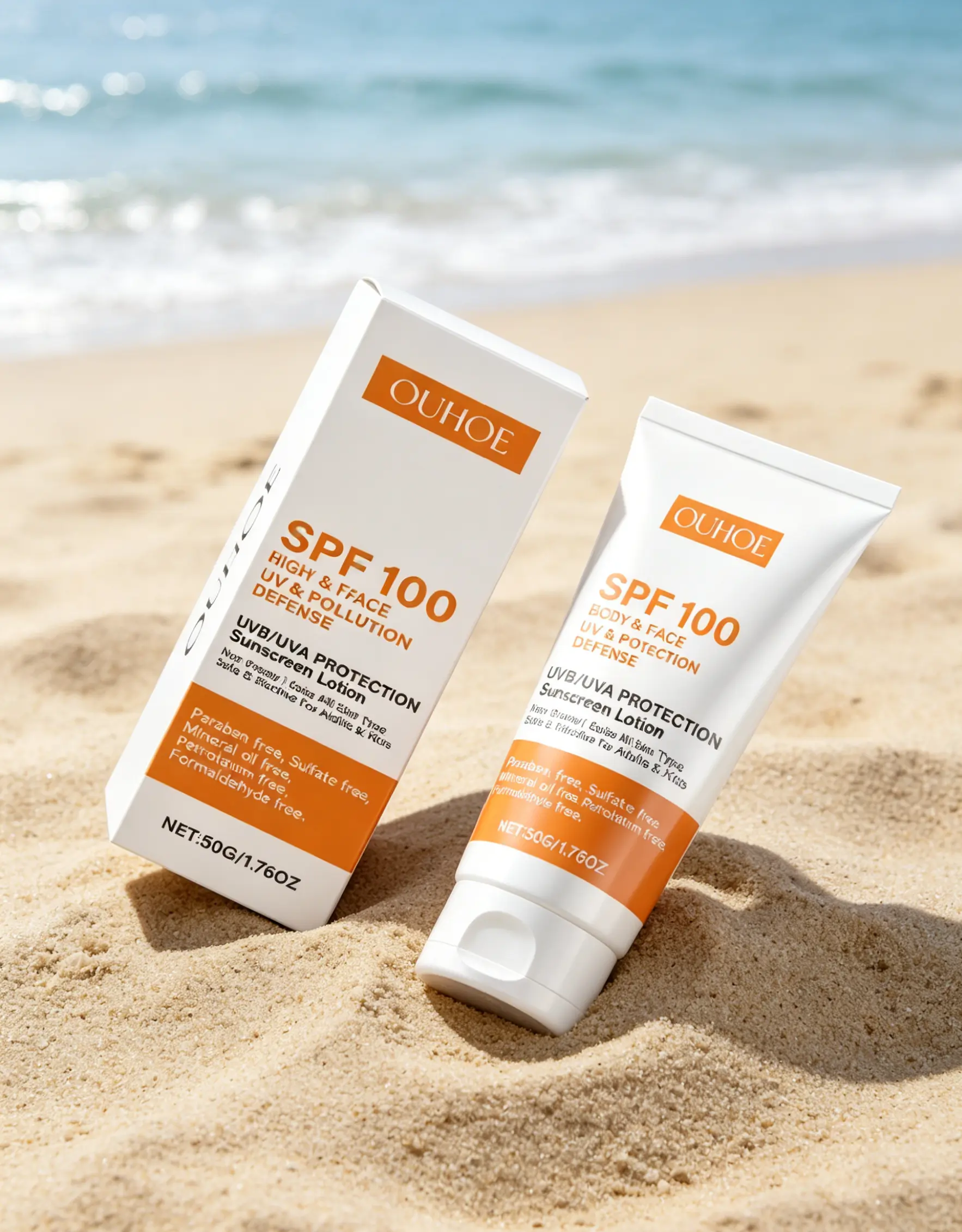 OUHOE Facial Protection Sunscreen Lotion - High SPF 100 Face & Neck UV Protection, Skin Repair, Moisturizing Hydrating Skincare for Daily Use, Moisturize, Non-Toxic