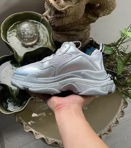 Women's classic casual sports shoestransparent sole couple style versatile color blocked triple s tennis shoes  thick sole height increasing sneakers
