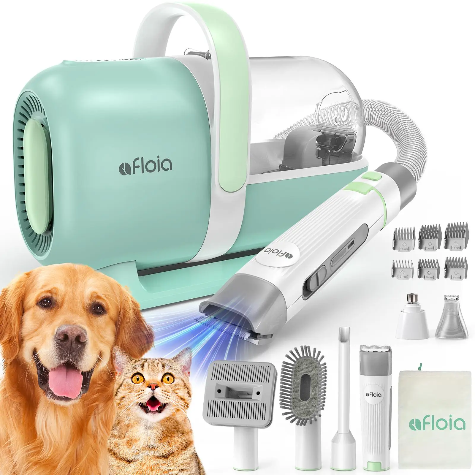 Afloia Dog Grooming Kit, Pet Grooming Vacuum & Dog Clippers, Nail Grinder Trimmer & Dog Brush for Shedding with Vacuum Grooming Tools, Low Noise Dog V