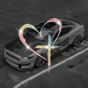 Shiny Heart Cross Vinyl Sticker, Self-Adhesive Easy Install Durable Material, Car Truck Wall Laptop Decoration, 1 Piece, Car Decal, Car Decorative Sticker, Truck Decals, Vehicle Exterior Decoration