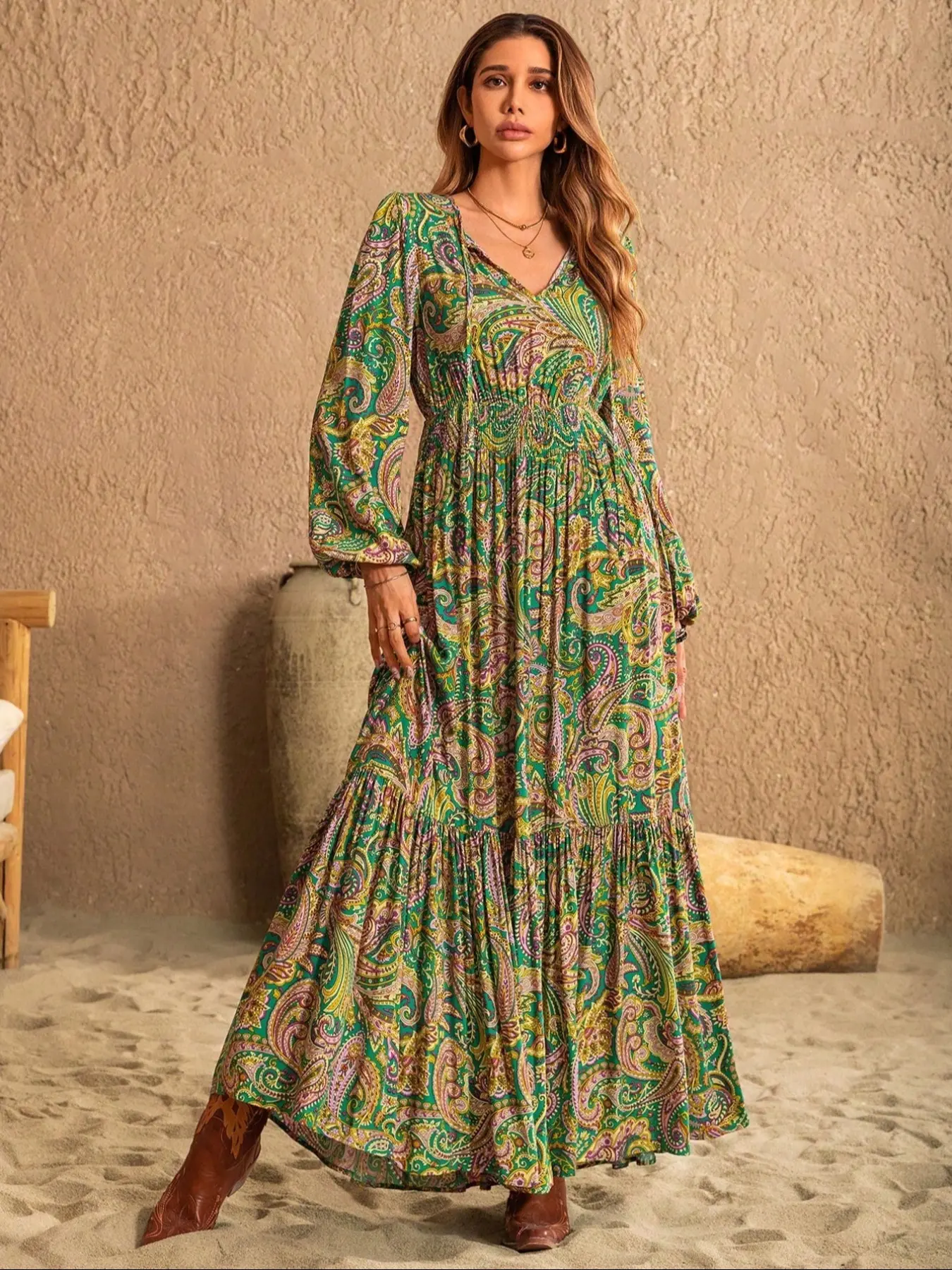 Bohemian Fall And Winter Dresses Plus Size Women's Ethnic Print Bohemian Travel Dress, Vintage Bohemian Fall And Winter Dresses Plus Size Women's Ethnic Print Bohemian Travel Dress, Vintage