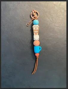 Blue and Rose Gold Coffee Keychain