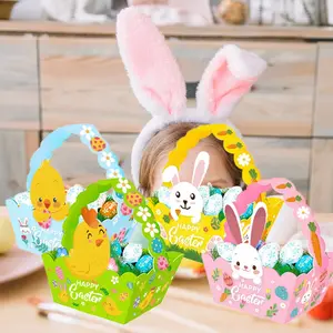 12pcs Easter Basket Set with Handle, Mini Egg Gifts, Cute Bunny Stickers, Wedding Party Supplies, Craft Decoration, Rabbit