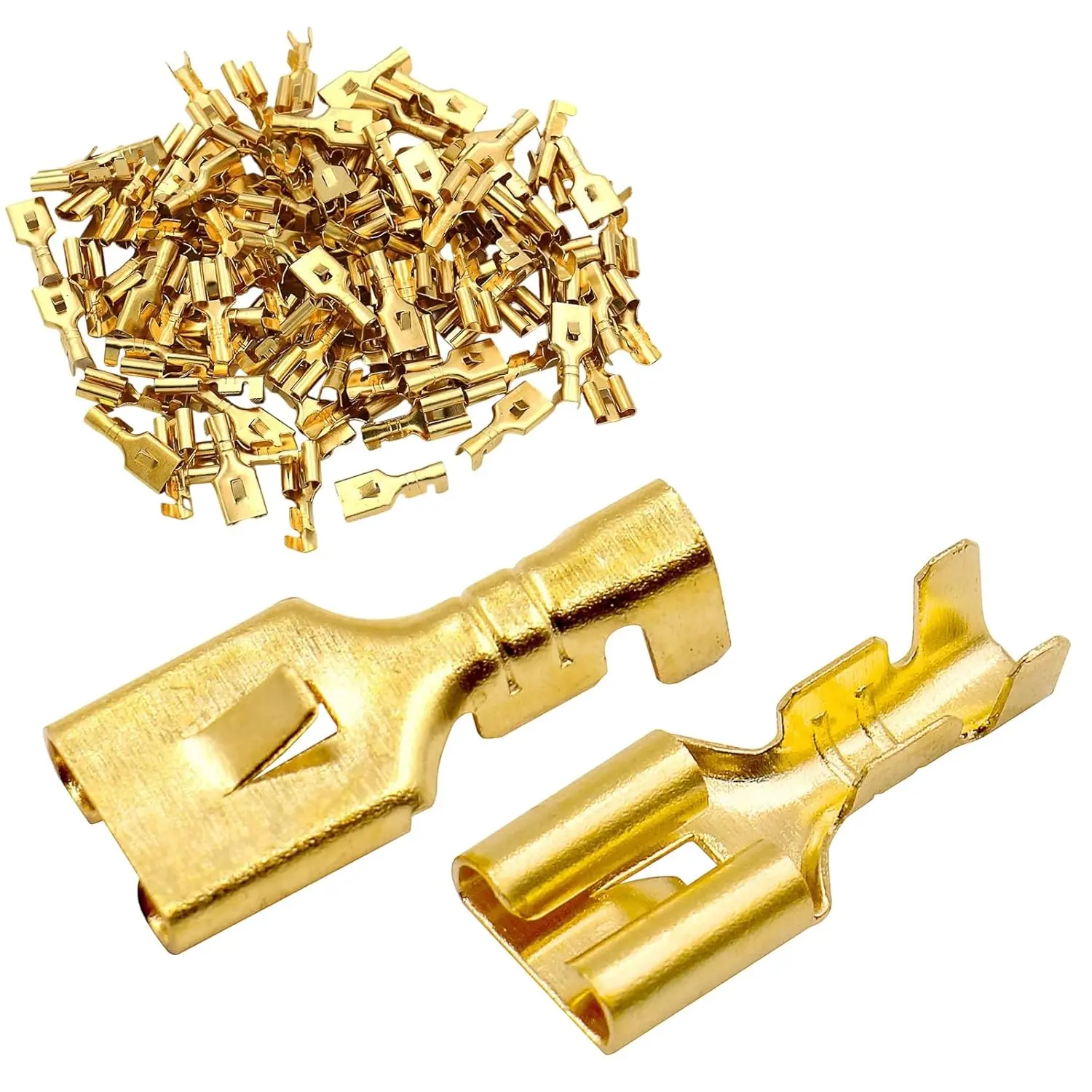 Non-Insulated Female 1/4" Male Spade Crimp Terminals, 6.3mm Width, 1.0-1.5mm² Wire Compatibility, 100 Pcs for Household Appliances & DIY Electronic Projects (Network Cables & Connectors for Computers & Office Equipment)