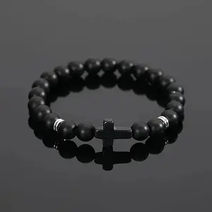2pcs Bohemian Style Cross Pendant Necklaces for Men & Women - Matte Black & Tiger Eye Stones, Natural Stone Beads, Versatile for Daily Wear & Formal Events, Versatile Jewelry, Avant-Garde Necklace, Intricate Beadwork
