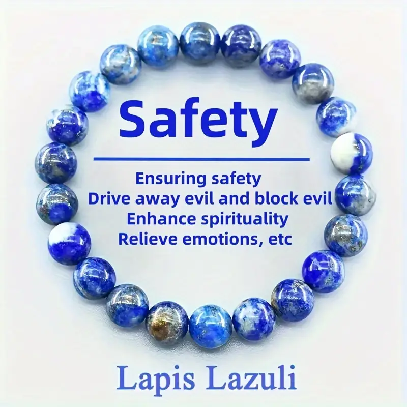 Fashion Style Lapis Lazuli Healing Beads - Natural Stone Elastic Jewelry for Safety, Evil Protection, Spirituality Enhancement and Emotional Relief, I