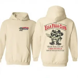 Unisex Cotton Hoodie, Ella's Fellass Club 2-Sided Graphic Tops, Casual Everyday Western Tee, Country Concert Pullover - KitchenEra