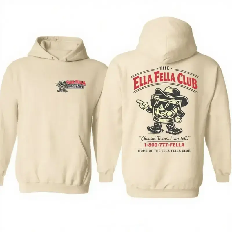 Unisex Cotton Hoodie, Ella's Fellass Club 2-Sided Graphic Tops, Casual Everyday Western Tee, Country Concert Pullover - KitchenEra