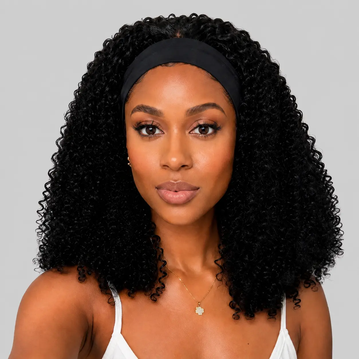 AuvzyHair 14inch HeadBand Wig Kinky Curly Wig For Women, Deep Wave Headband Wig  Scarf Wig No Gel No Glue Full Machine Made Wig with Headband 180% Density