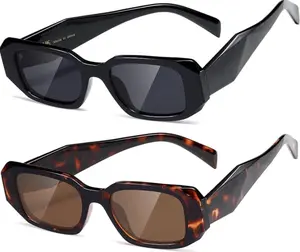 2-Pack Rectangle Sunglasses for Women Men Trendy Retro Trendy Sun Glasses 90’s Vintage Square Frame