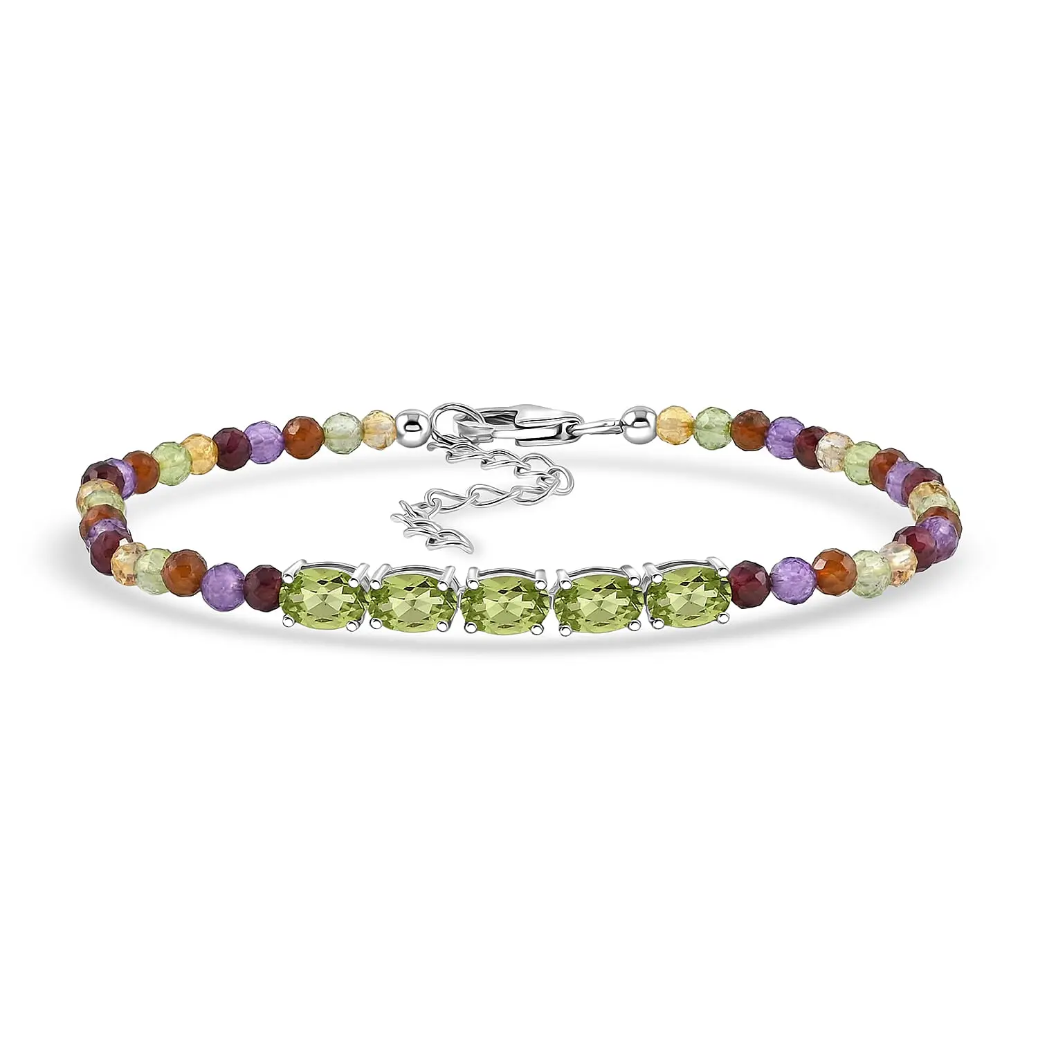 D''Joy Hebei Peridot, Multi Gemstone Beaded Bracelet in Sterling Silver (6.5-8.00In) 12.30 ctw