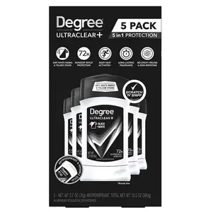 Degree Men UltraClear+ Antiperspirant Deodorant, Black & White, 2.7 oz each, 5-pack Bundle