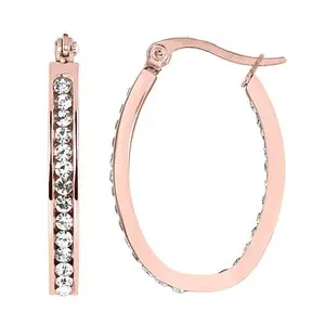 Stately Steel Oval Inside-Outside Oval Pavé Hoop Earrings - 1"