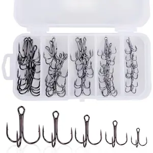 Fishing Hooks Treble Hooks Kit  Saltwater Freshwater, High Carbon Steel Strong Sharp Round Bend  Catfish Trout Hard Baits Lures, Size # 1 # 2 # 4 # 6 # 8 # 10 # 12 # 14 110/50/210 Pack with Split Rings