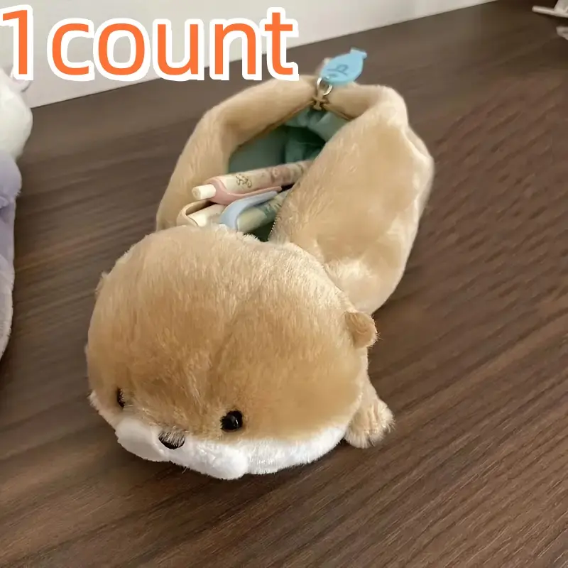 Cute Beaver Plush Pencil Case, Large Capacity Makeup Bag Organizer, New Style Storage Bag for School & Travel Essentials