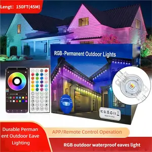 Full-Color RGB Permanent Outdoor Eaves Lights - DIY Single/Multi-Color Modes, Music Sync Flash, 24V Low-Voltage IP65 Waterproof, APP&Remote Control, Durable Lighting for Holiday/Party/Yard/Patio/Fence/Exterior House Decor, Outdoor Decorative Lights