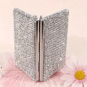 Anti theft diamond inlaid aluminum alloy card box, high-value shiny business card box with artificial diamonds, women's anti magnetic portable compact card box