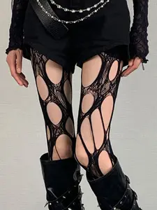 Women's Vintage Y2K Aesthetic Lace Fishnet Socks Underwear, Sexy Hollow Out Design, Perfect for Parties, All Seasons Wear, 1 Pair
