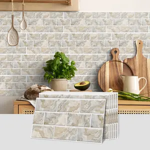 6/12/24/48 PCS Vintage FG Tile Stickers, Light Beige Marble Texture, PVC Crystal Film, Peel & Stick Backsplash, Waterproof Oil-Proof DIY Self-Adhesive Wall Decor for Kitchen & Bathroom